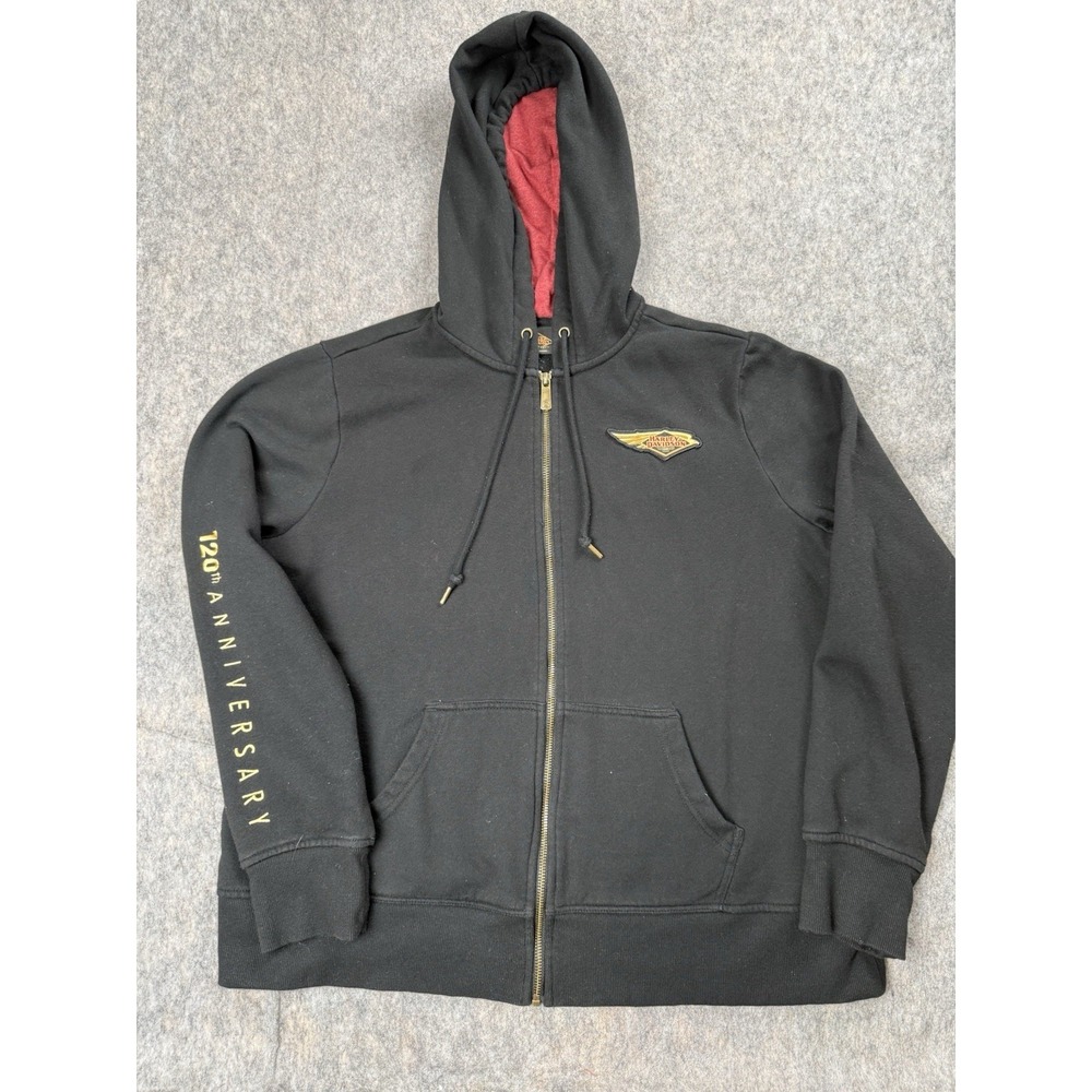Harley‎ Davidson Hoodie 2XL Embroidered 120th Anniversary Black Pullover